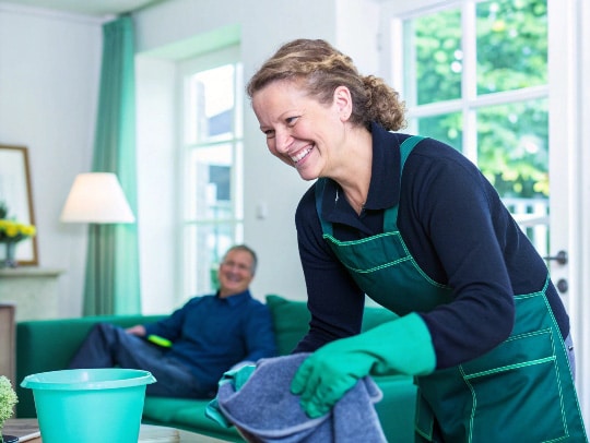 Freundliche Haushaltshilfe der Alltagsfeen bei der Arbeit in Voerde