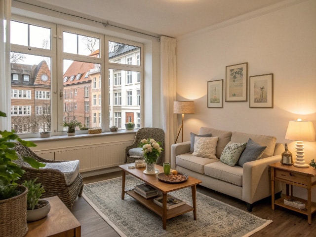 Elegantes Wohnzimmer in Düsseldorf, perfekt gereinigt