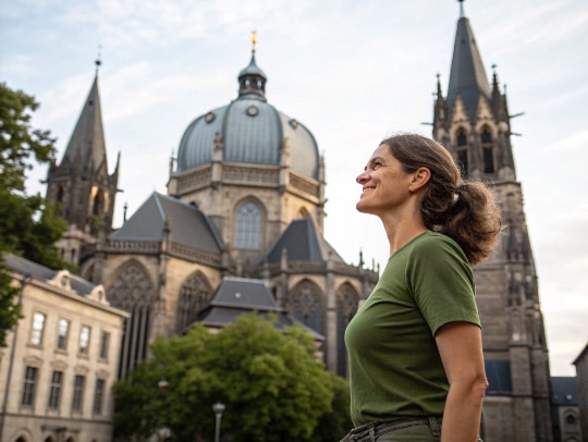 Dom von Aachen im Hintergrund, Alltagsfee im Vordergrund