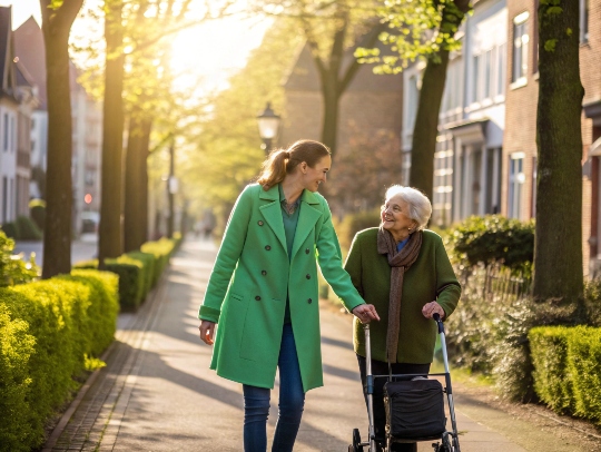 Eine Alltagsfee geht mit einem Senior in Düren spazieren.