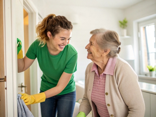 Eine Alltagsfee hilft einer Seniorin im Haushalt in Xanten