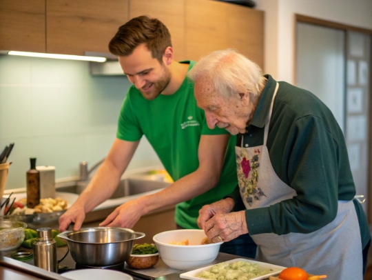 Alltagsfee unterstützt Seniorin beim Kochen in Gronau