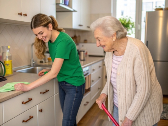Eine Alltagsfee hilft einer Seniorin im Haushalt in Coesfeld