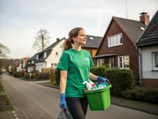 Lächelnde Alltagsfee mit Putzutensilien in Datteln.