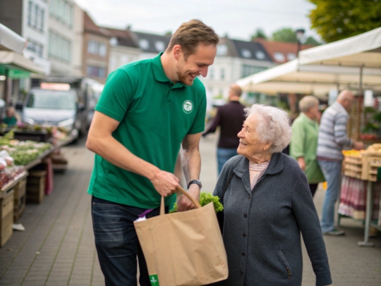Alltagsfee hilft einem Senior beim Einkaufen in Heinsberg.