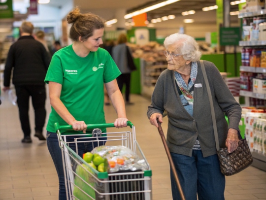 Die Alltagsfeen-Mitarbeiterin hilft beim Einkaufen in Niederkassel.