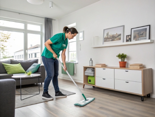 Alltagsfee wischt den Boden in einer Wohnung in Rösrath