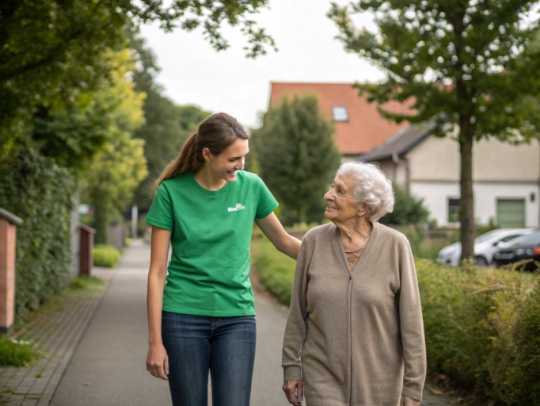 Eine Alltagsfee begleitet eine Person bei einem Spaziergang in Würselen.