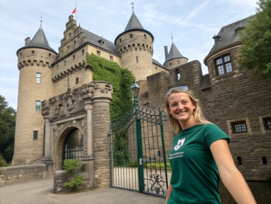 Das Schloss Würselen und eine lächelnde Alltagsfee.