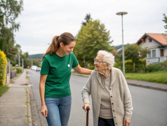 Freundliche Haushaltshilfe und Senior beim Spaziergang in Hohenlimburg