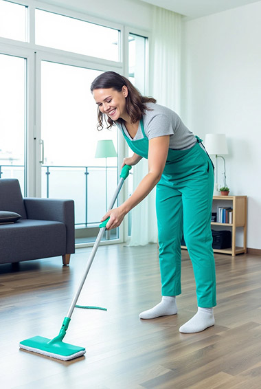 Hauswirtschaftliche Unterstützung im Wohnzimmer einer Klientin