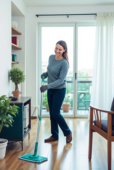Wohnraumpflege im hellen Apartment durch die Alltagsfeen